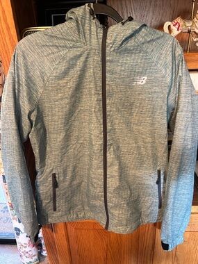 New Balance Heathered Teal/Gray Lightweight Hooded Zip Jacket